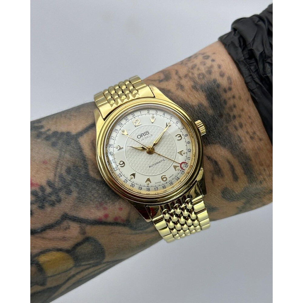 35mm • Gold Oris Pointer Date Beads of Rice Bracelet ref.7403 cal.574